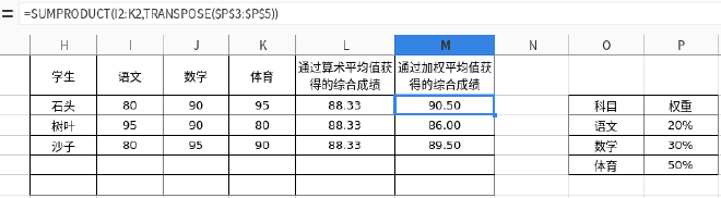 权重求和示例